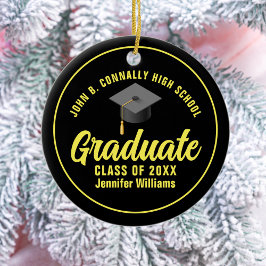 Black Yellow Graduate Custom Abschluss Weihnachten Keramik Ornament