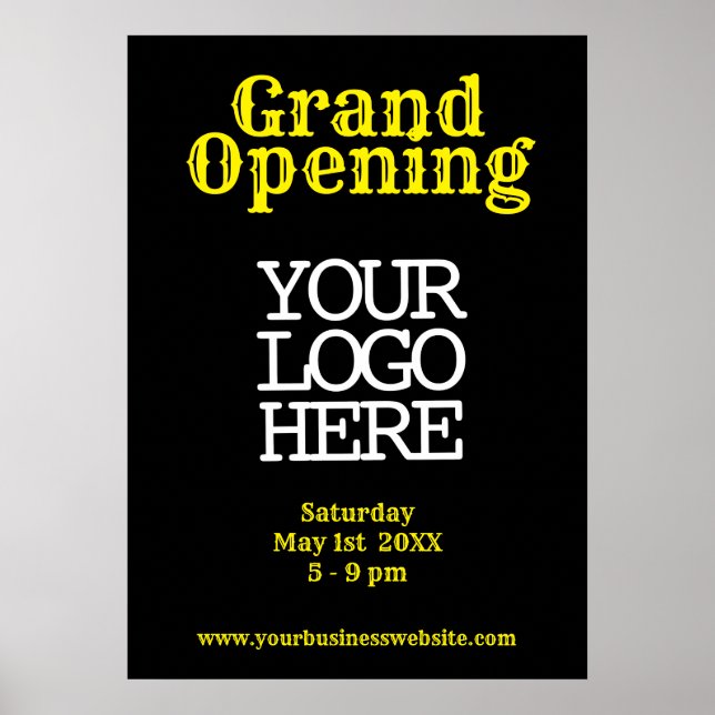 Black Yellow Grand Opening | Logo-Fenster hinzufüg Poster (Vorne)