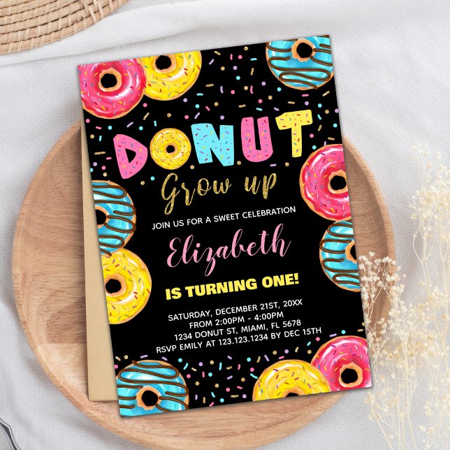 Black Yellow Green Donut Geburtstagseinladungen Einladung (Black Yellow Green Donut Birthday Invitations)