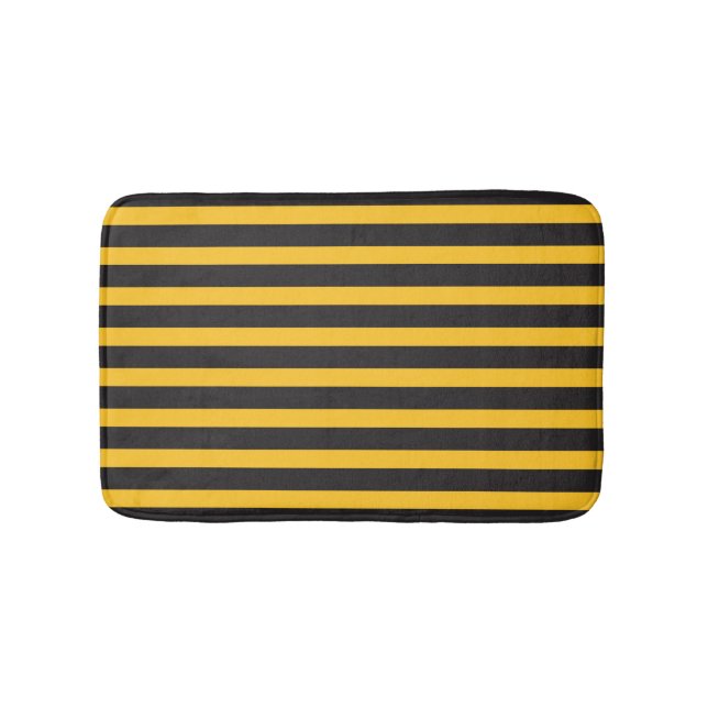 Black Yellow Horizontal Lines Geometric Bee Animal Badematte (Vorderseite)