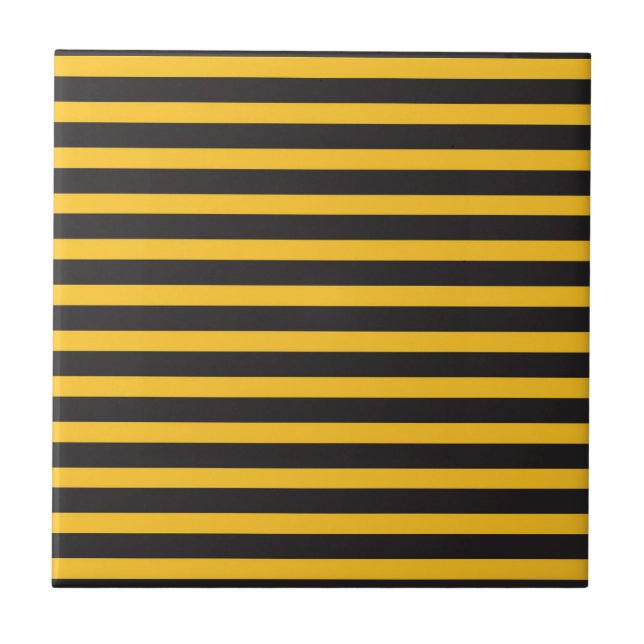 Black Yellow Horizontal Lines Geometric Bee Animal Fliese (Vorderseite)