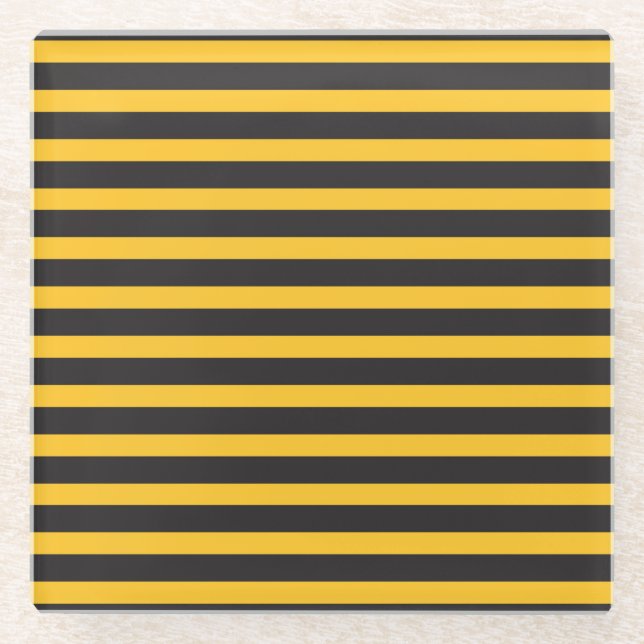 Black Yellow Horizontal Lines Geometric Bee Animal Glasuntersetzer (Vorderseite)