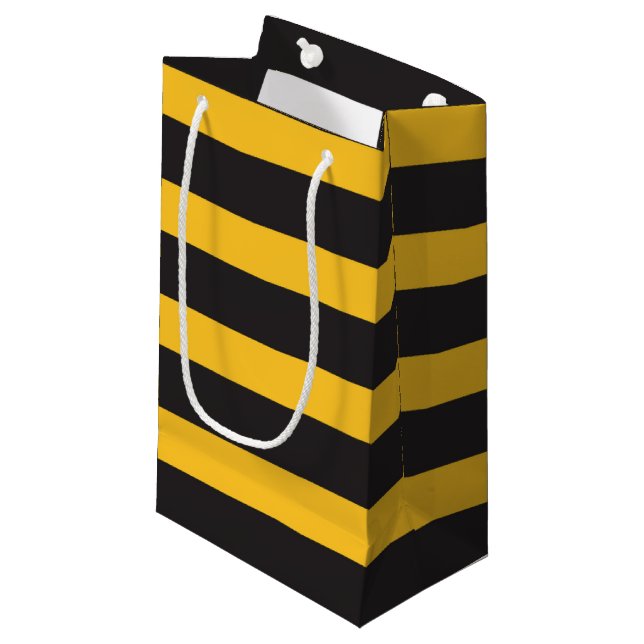 Black Yellow Horizontal Lines Geometric Bee Animal Kleine Geschenktüte (Vorderseite Schrägansicht)