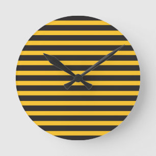Black Yellow Horizontal Lines Geometric Bee Animal Runde Wanduhr