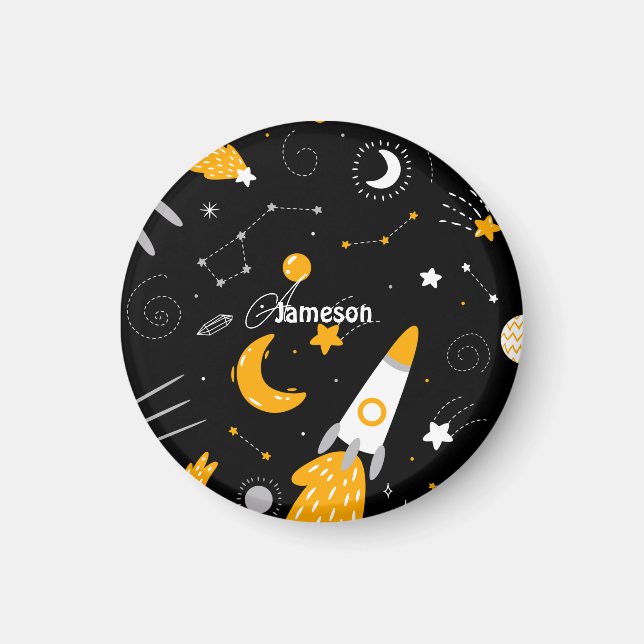 Black Yellow Night Sky Weltraumrakete Magnet (Vorne)