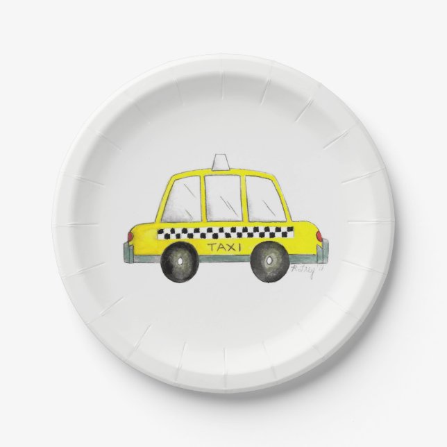 Black Yellow NYC New York City Taxi Auto Pappteller (Vorderseite)