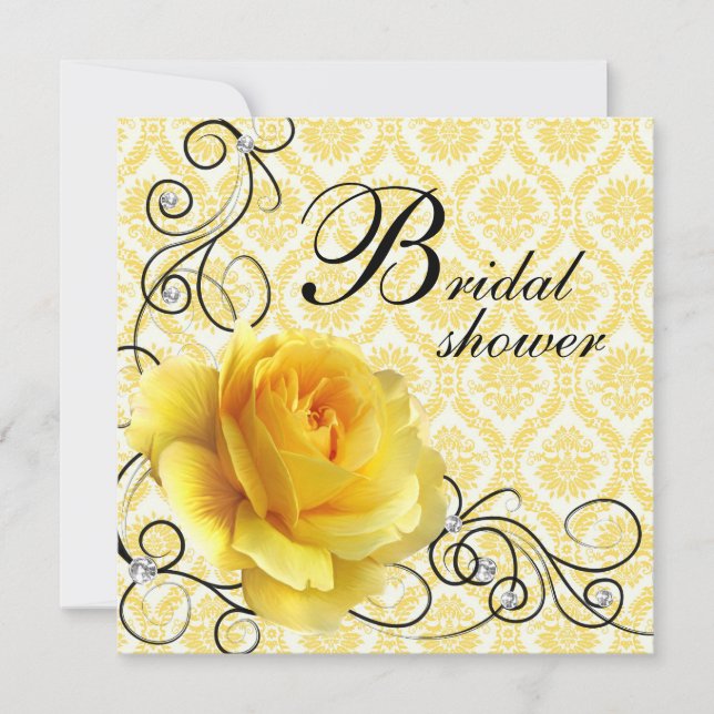 Black Yellow Rose Damask Bridal Einladungen (Vorderseite)