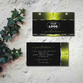 Black Yellow Squiggles Sparkling Diamonds Logo hin Visitenkarte