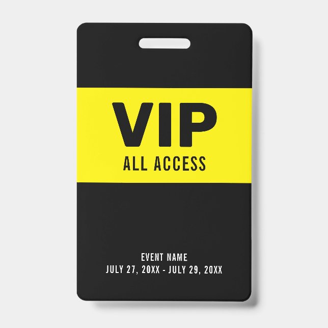 Black Yellow VIP All Access Pass Event ID Abzeiche Ausweis (Front)