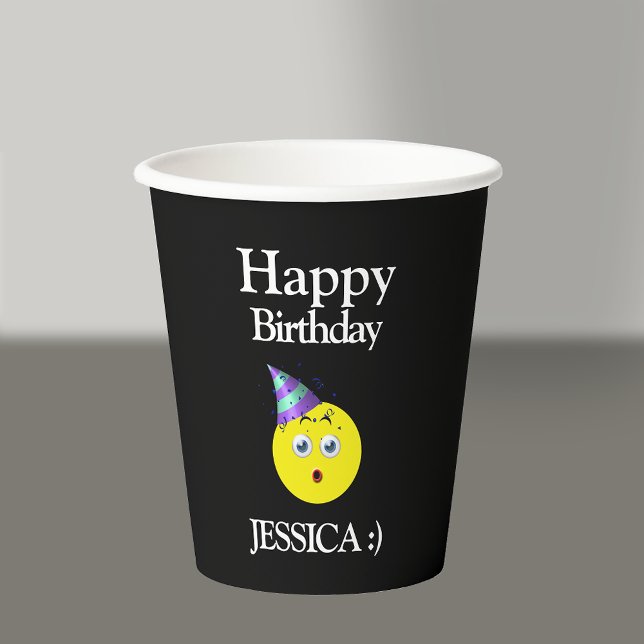 Black Yellow White Happy Birthday Emoji Pappbecher (Von Creator hochgeladen)