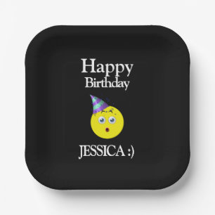 Black Yellow White Happy Birthday Emoji Pappteller