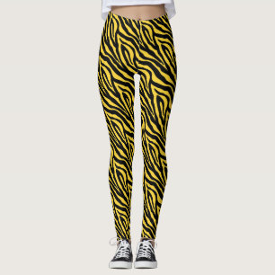 Black Yellow Zebra Imprimer Motifs Leggings