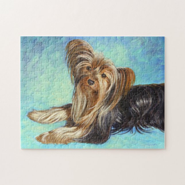 Black Yorkie Hund, Acrylmalerei (Horizontal)