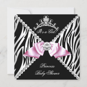 Black Zebra Pink Bow Princess Baby Dusche Einladung