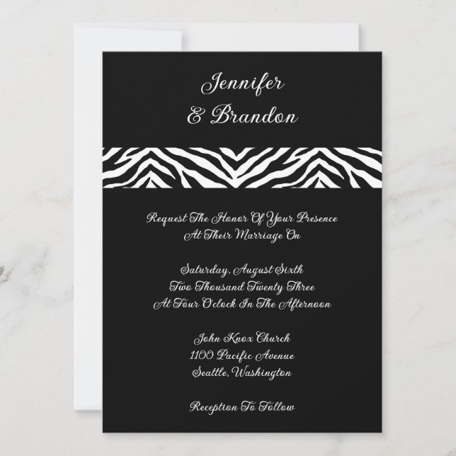 Black Zebra Print Wedding Einladung (Vorderseite)