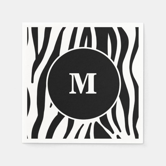 Black Zebra Strip Custom Monogram Paper Napkins Serviette (Vorderseite)