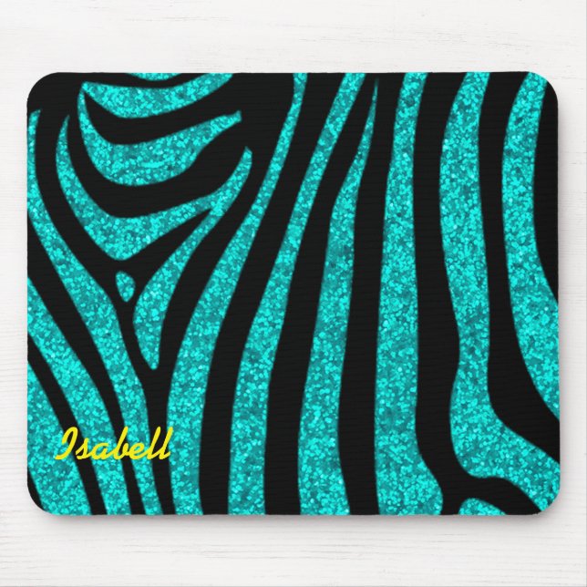 Black Zebra Stripes Name Aquamariner Glitzer Mousepad (Vorne)