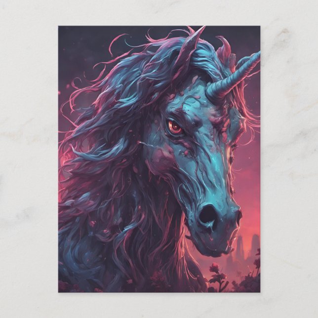 Black Zombie Unicorn Postkarte (Vorderseite)