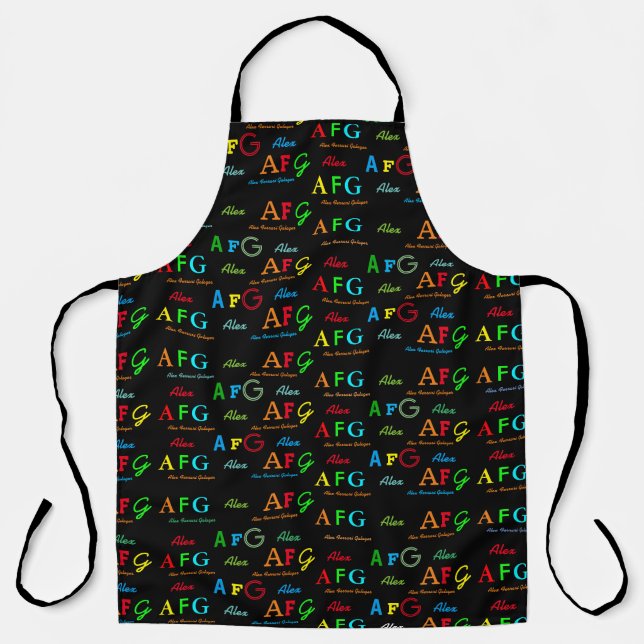 blackapron with pattern of color names & initials schürze (Vorderseite)