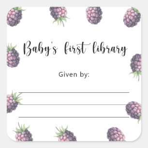 Blackberry-Baby-Shower-Exlibris, Bücher für Baby Quadratischer Aufkleber