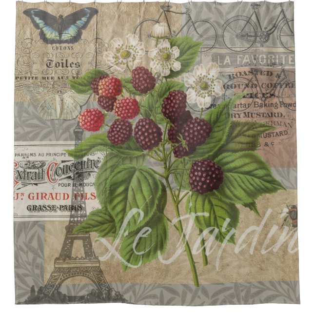 BlackBerry Blumengarten Blume Schmetterling Kunst Duschvorhang (Vorderseite)