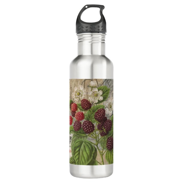 BlackBerry Blumengarten Blume Schmetterling Kunst Edelstahlflasche (Vorderseite)