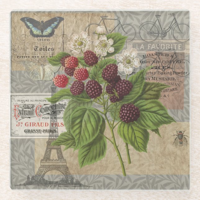 BlackBerry Blumengarten Blume Schmetterling Kunst Glasuntersetzer (Vorderseite)
