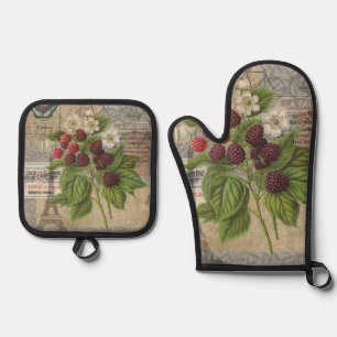 BlackBerry Blumengarten Blume Schmetterling Kunst Ofenhandschuh & Topflappen-Set
