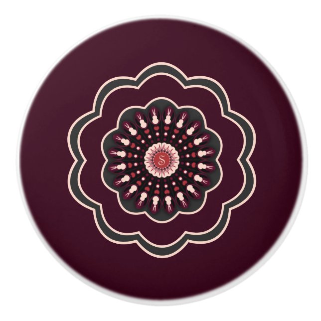 BlackBerry Burgundy Rosette Monogram Round Keramikknauf (Vorderseite)