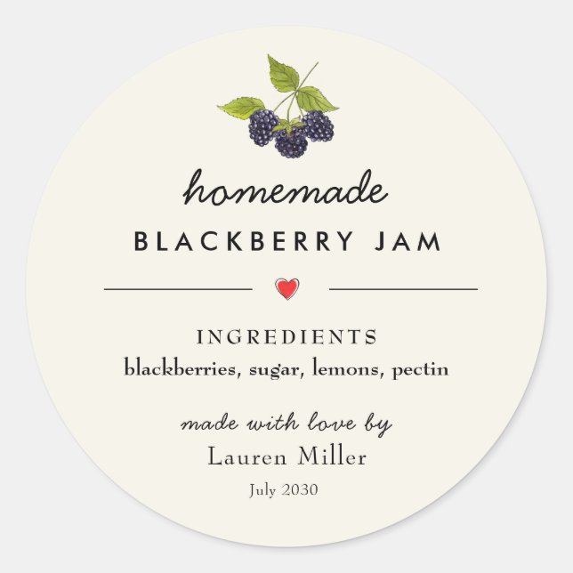 BlackBerry Jam Jar Homemade Modern Runder Aufkleber (Vorderseite)