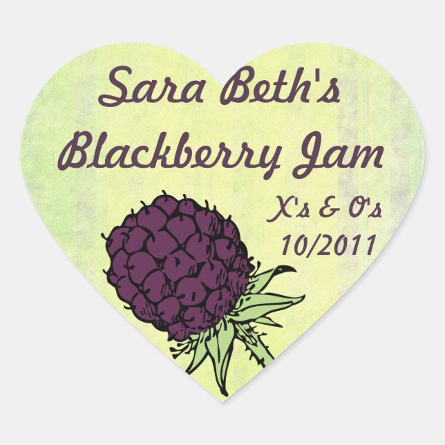 BlackBerry Jam Jar Label (Anpassen) Herz-Aufkleber (Vorderseite)