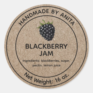 Blackberry Jam Jelly Jar Étiquette Kraft Style pap