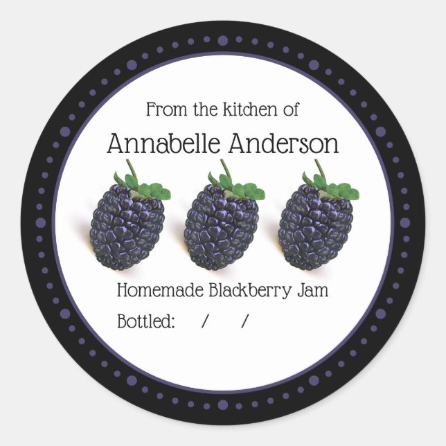 BlackBerry Jam Label Moderne Minimalistische Anpas Runder Aufkleber (Vorderseite)