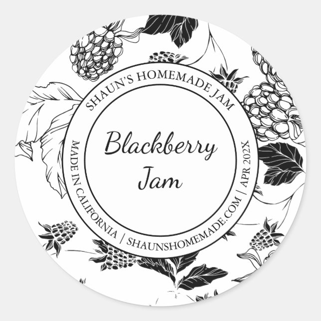 BlackBerry Jam Sketch Modernes Label Runder Aufkleber (Vorderseite)