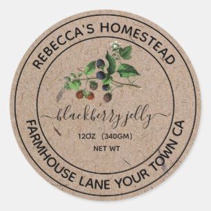 BlackBerry Jelly Kraft Paper Canning Jar Labels Runder Aufkleber