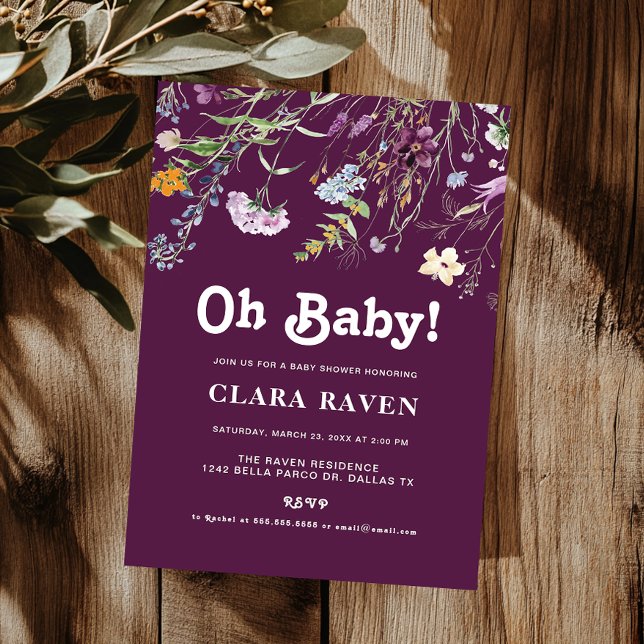 BlackBerry Lila Wildblume Oh Baby Dusche Einladung (Von Creator hochgeladen)