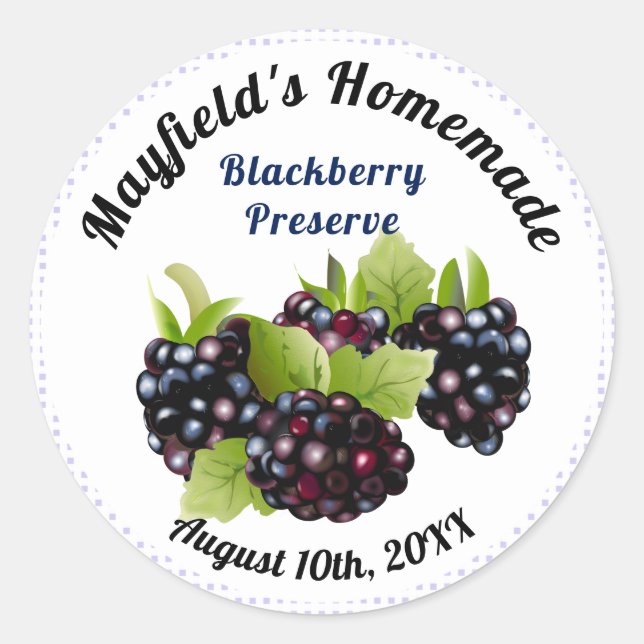 BlackBerry Obstkonserven | Jam Jar Label Runder Aufkleber (Vorderseite)