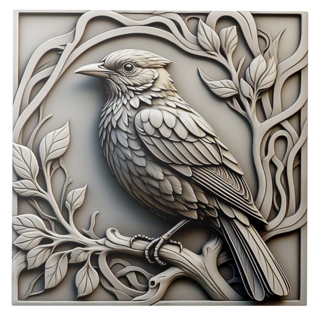 Blackbird - Art Nouveau Keramik Tile Fliese (Vorderseite)