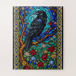 Blackbird Garden Stains Glass Corvid Raven