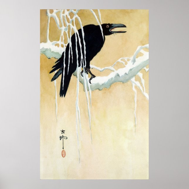 Blackbird in Snow, Ikeda Koson Poster (Vorne)