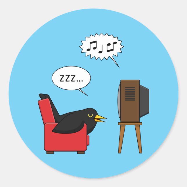 Blackbird Schlafen vor dem TV-Comic Runder Aufkleber (Vorderseite)