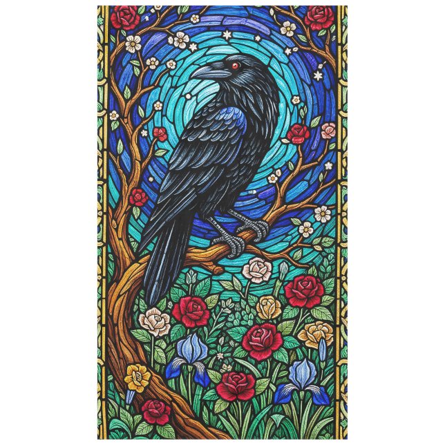 Blackbird Stached Glass Corvid Raven Tischdecke (Vorderseite)