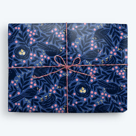 Blackbird und Nest mit goldenen Eiern Blau und Ros Geschenkpapier