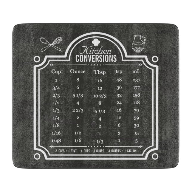 Blackboard Kitchen Conversion Chart Liquid Volume Schneidebrett (Vorderseite)