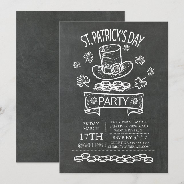 Blackboard St. Patrick's Day Party Einladung (Vorne/Hinten)