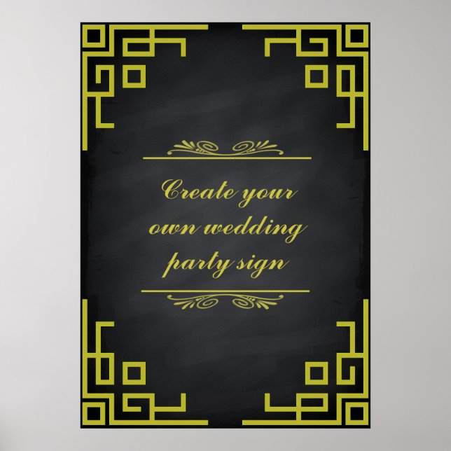 Blackboard Swirl Green Border Wedding Party Sign Poster (Vorne)