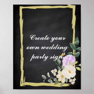 Blackboard Swirl White Border Wedding Party Sign Poster