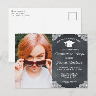 Blackboard White Lace Abschluss Foto Einladung Postkarte