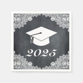 Blackboard & White Lace Abschluss Hut Cap Napkins Serviette