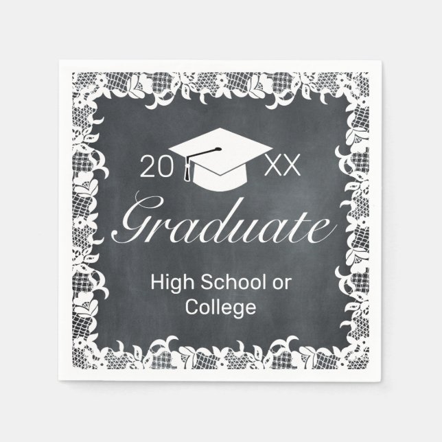 Blackboard & White Lace Cap Party Abschluss Serviette (Vorderseite)